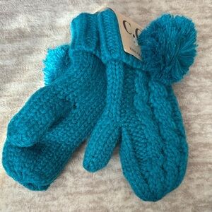 C.C Kids Cozy Blue Knit Mittens for Kids